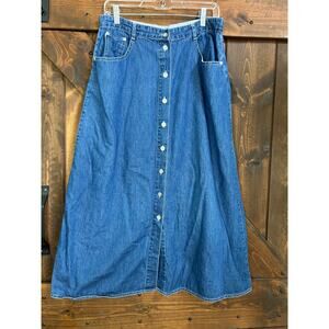 Vintage Gloria Vanderbilt women’s 16 Maxi Long Skirt Blue Denim Button Front